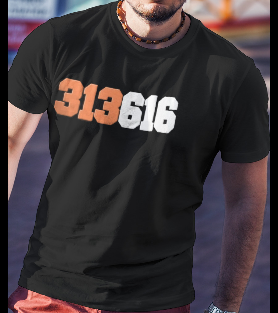 313616 Orange White Varsity Block Digits Jersey Numbers T-Shirt
