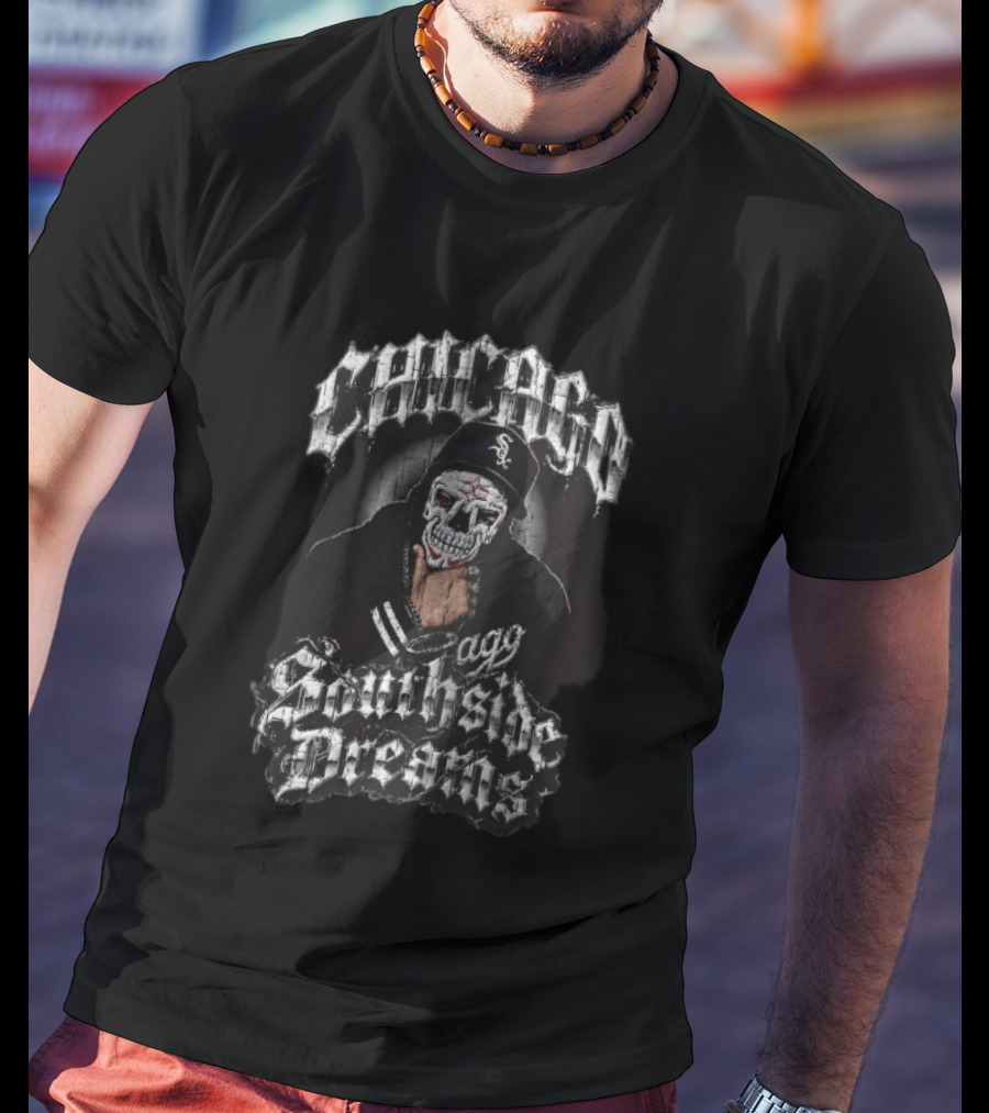 Chicago White Sox Southside Dreams Skull Mask Hooded Figure Barbed Wire T-Shirt