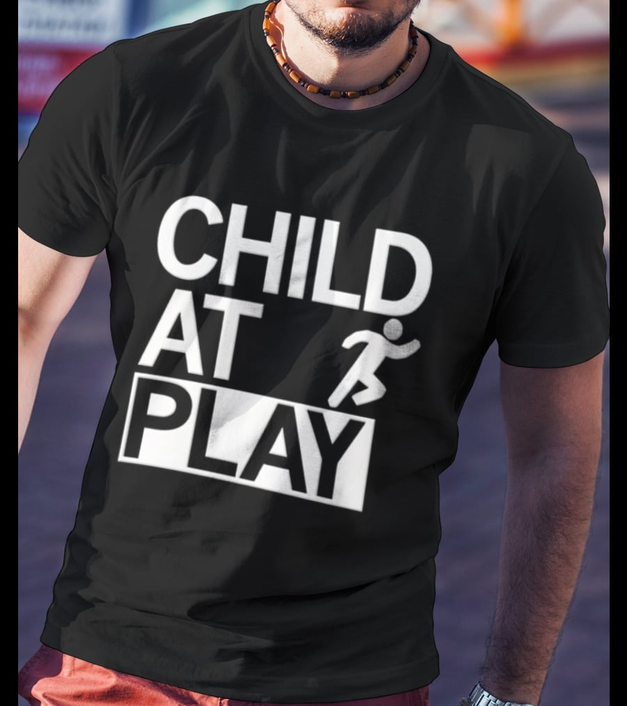Child At Play Text With Running Figure T-Shirt