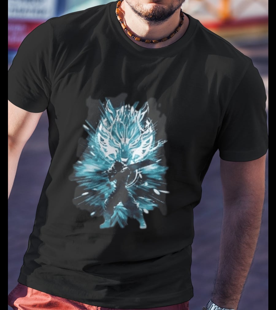 Cloud Strife Buster Sword Wolf Blue Energy Burst T-Shirt