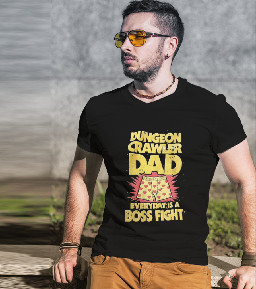 Dungeon Crawler Dad Everyday Is A Boss Fight Heart Boxer Shorts Spiky Starburst T-Shirt