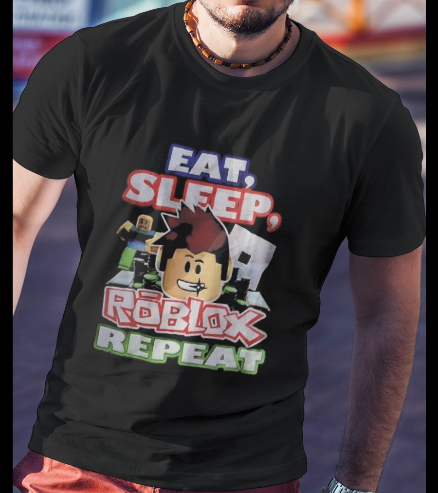 Eat Sleep Roblox Repeat Cartoon Avatar Noob Running Cash Stacks T-Shirt