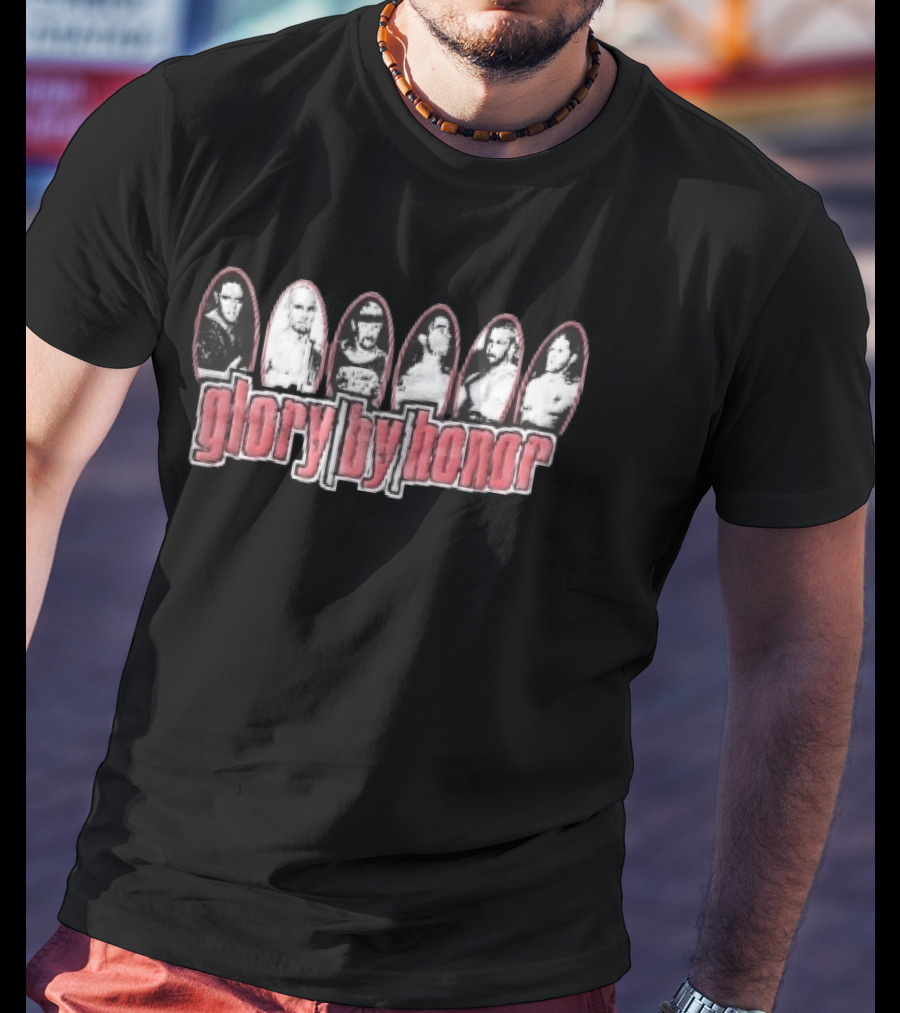 Glory By Honor Six Pro Wrestlers Black And White Oval Frames T-Shirt