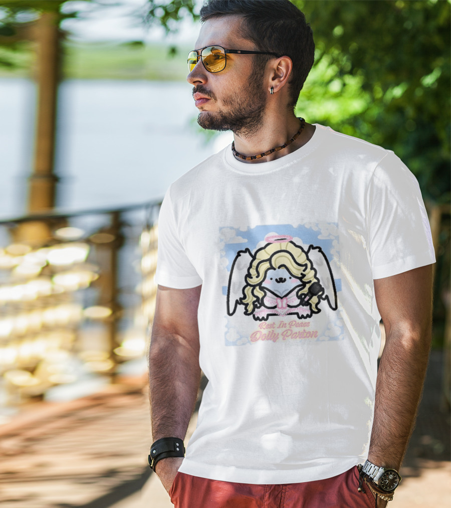 Angel Kitten Rest In Peace Dolly Parton Wings Halo Clouds T-Shirt