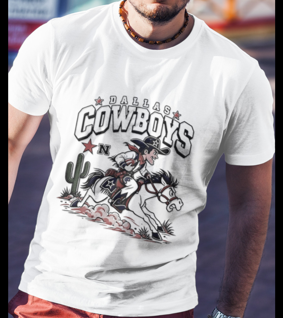 Dallas Cowboys Rider With Horse And Cactus Scene T-Shirt