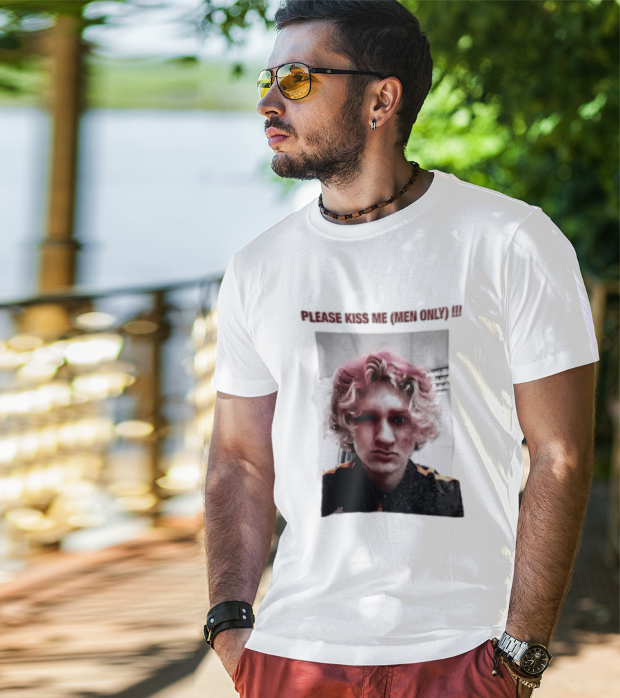 Please Kiss Me Men Only Meme Image With Wavy Hair Person T-Shirt