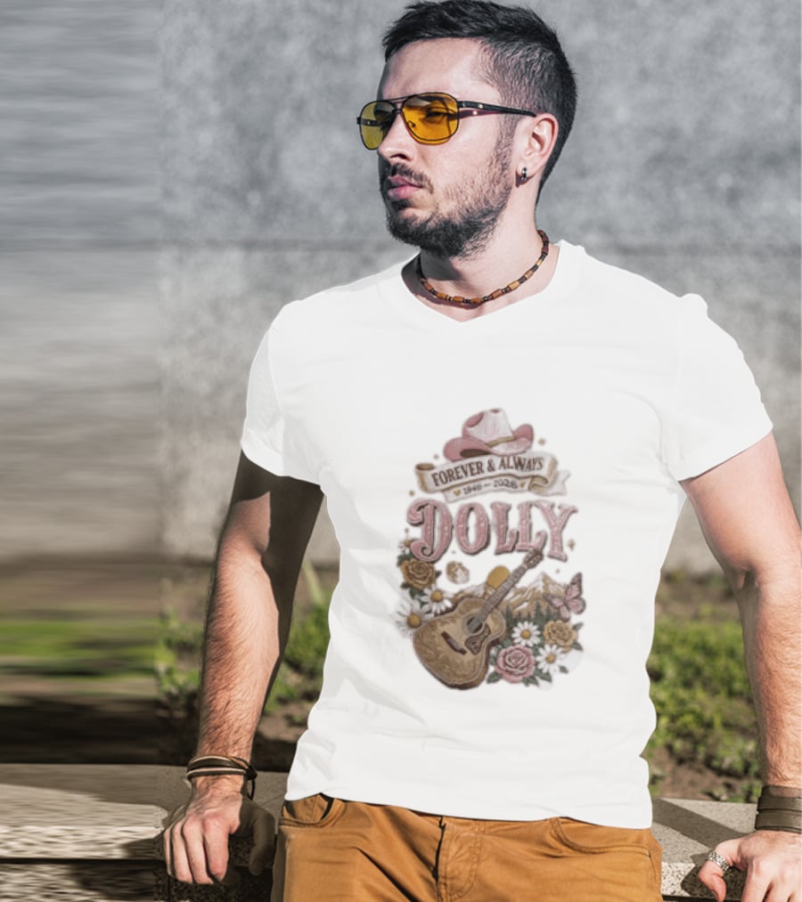 Forever & Always Dolly 1946 2026 Cowboy Hat Guitar Flowers Butterfly T-Shirt