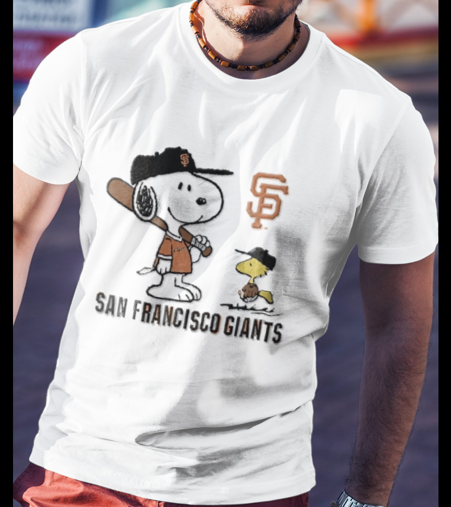 San Francisco Giants Snoopy Woodstock Cartoon Baseball MLB T-Shirt