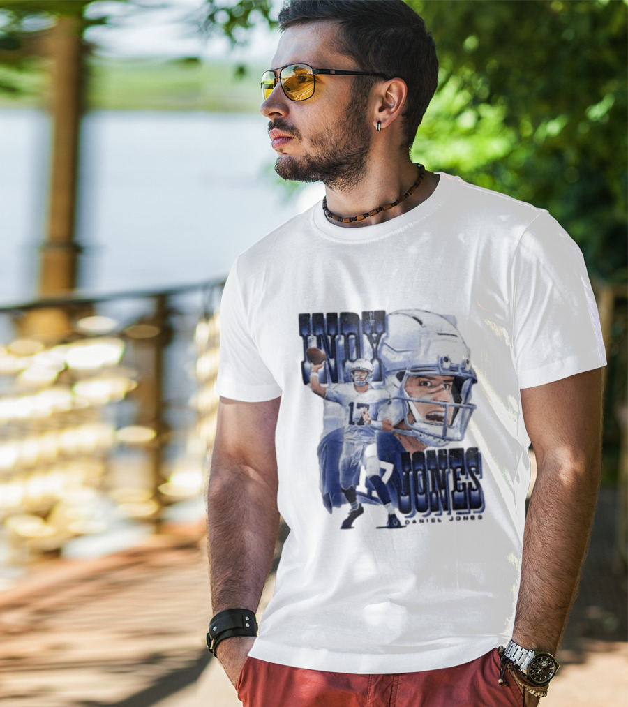 Indy Jones Football Quarterback Throwing Action Close Up Helmet T-Shirt