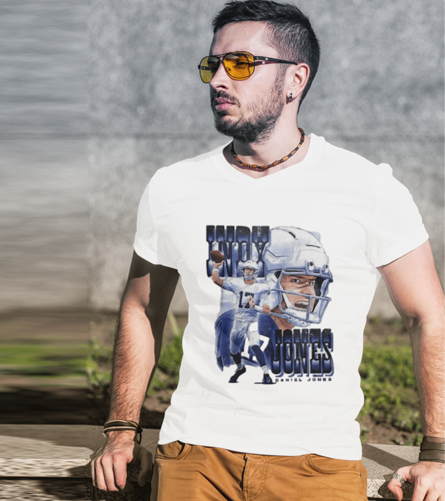 Indy Jones Football Quarterback Throwing Action Close Up Helmet T-Shirt