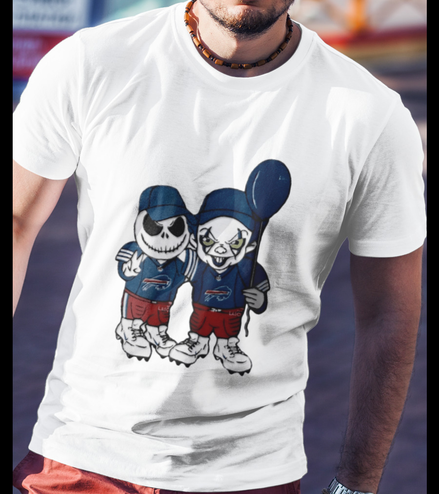 Buffalo Bills Halloween 2026 Jack Skellington Clown Balloon Football T-Shirt