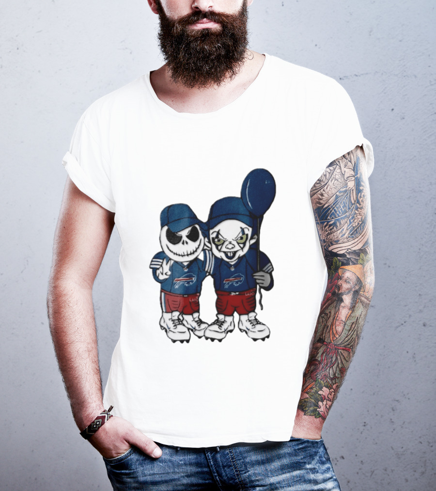 Buffalo Bills Halloween 2026 Jack Skellington Clown Balloon Football T-Shirt