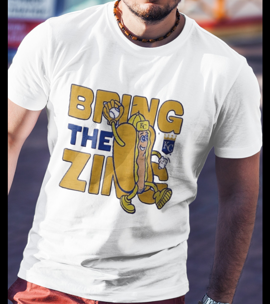 Kansas City Royals Bring The Zing Cartoon Hot Dog KC Baseball Glove T-Shirt