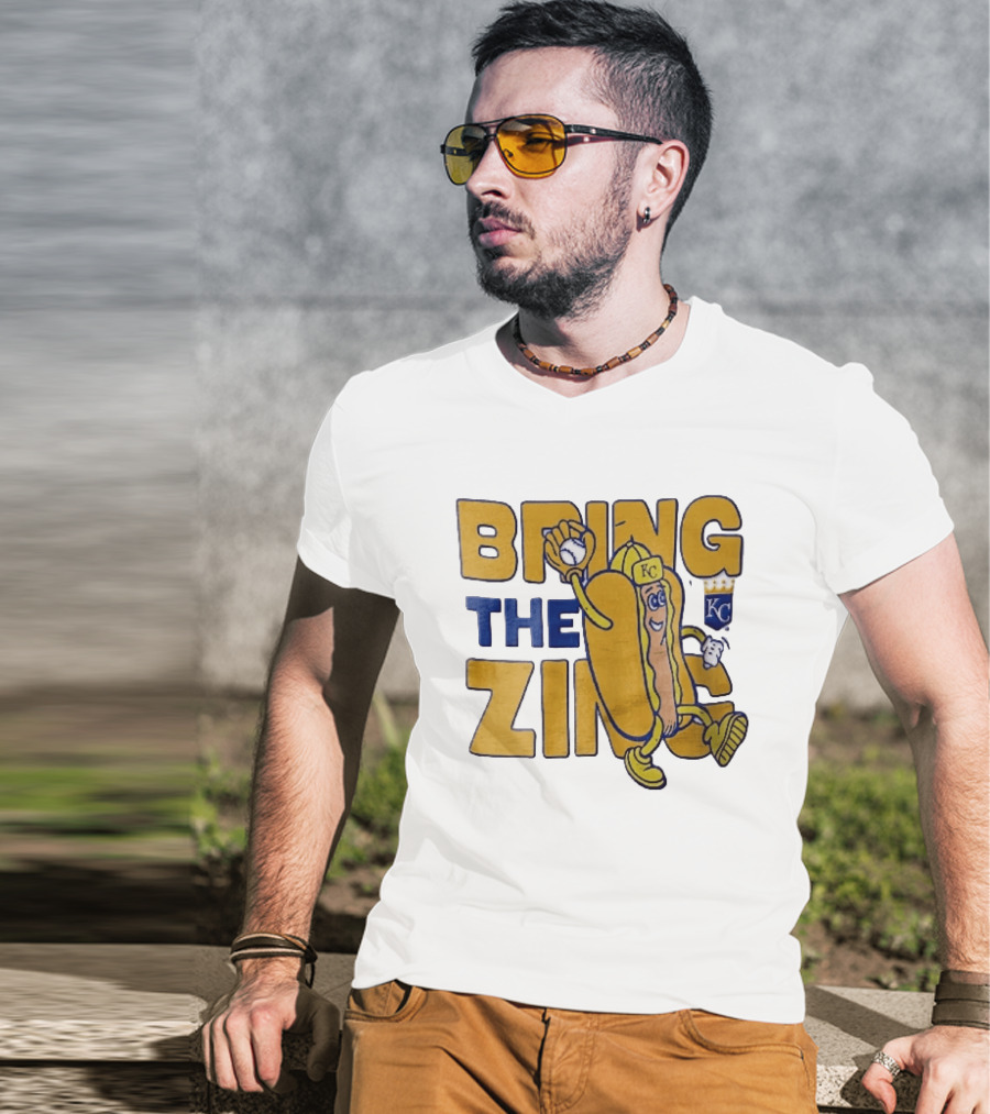 Kansas City Royals Bring The Zing Cartoon Hot Dog KC Baseball Glove T-Shirt