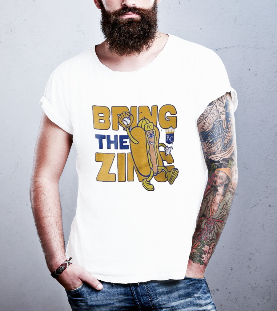 Kansas City Royals Bring The Zing Cartoon Hot Dog KC Baseball Glove T-Shirt