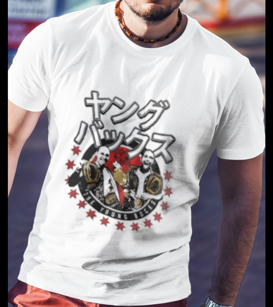 Young Bucks Wrestling Tag Team With Championship Belts And Red Star Circle T-Shirt