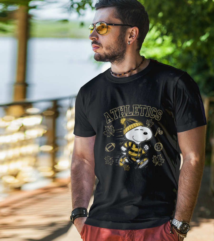 Athletics Snoopy Running Beanie Sports Equipment Maple Leaves Cartoon T-Shirt