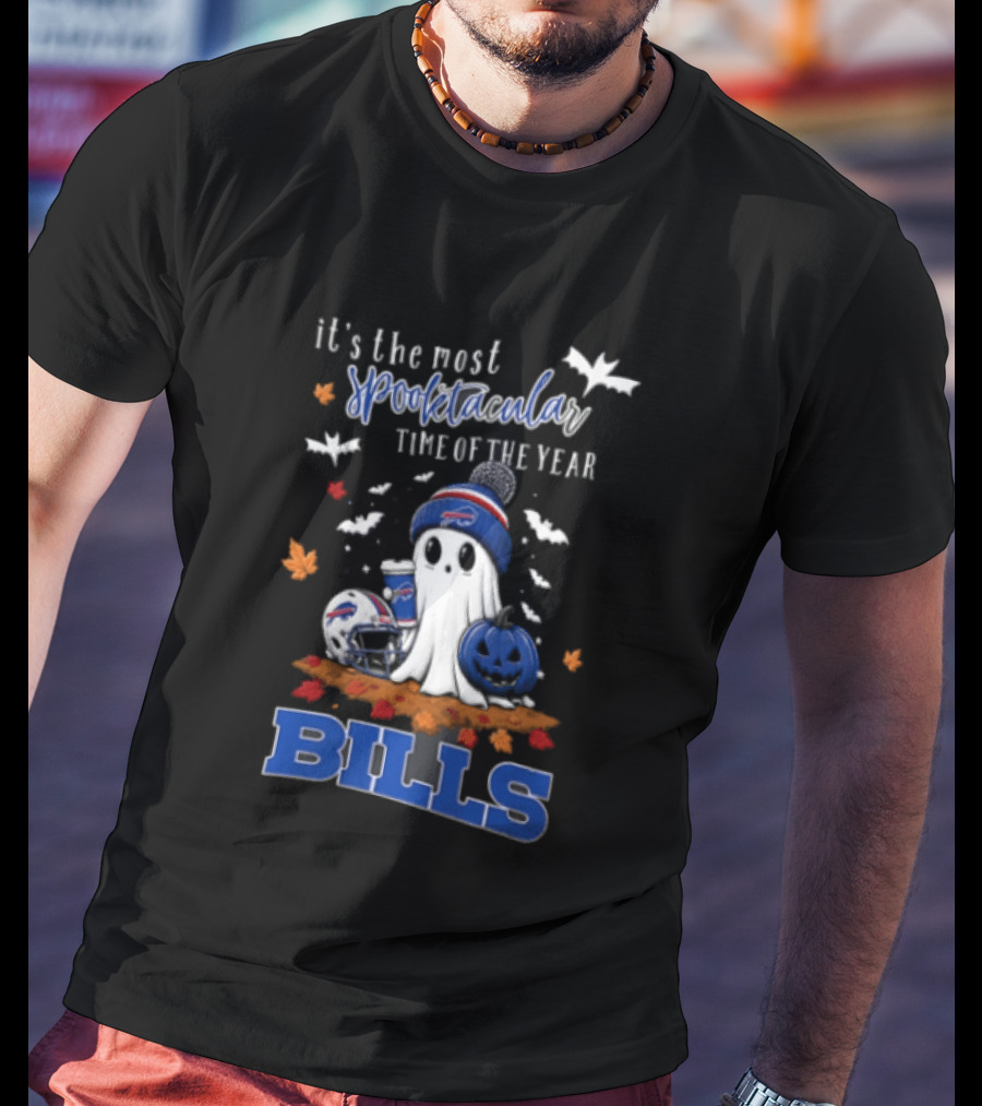 Buffalo Bills Spooktacular Ghost Football Helmet Pumpkin Halloween Time T-Shirt