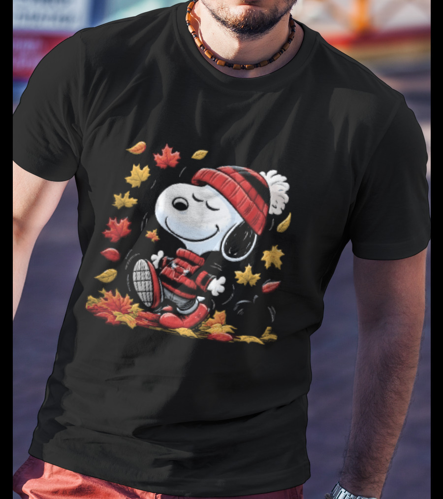 Chicago Bulls NBA Snoopy Dancing Autumn Leaves Pumpkin Cartoon T-Shirt