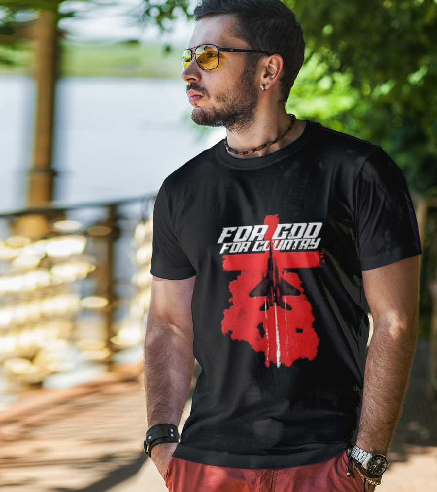 For God And For Country Red Fighter Jet Cross T-Shirt