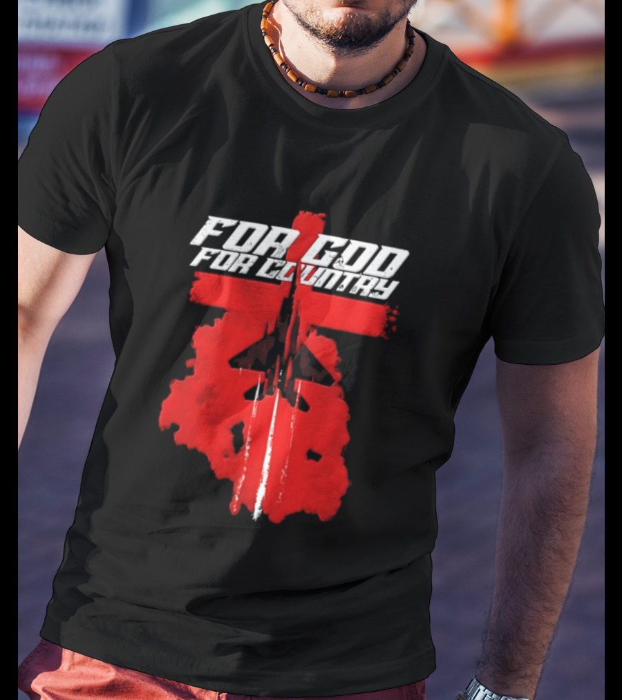 For God And For Country Red Fighter Jet Cross T-Shirt