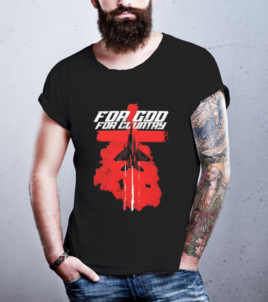 For God And For Country Red Fighter Jet Cross T-Shirt