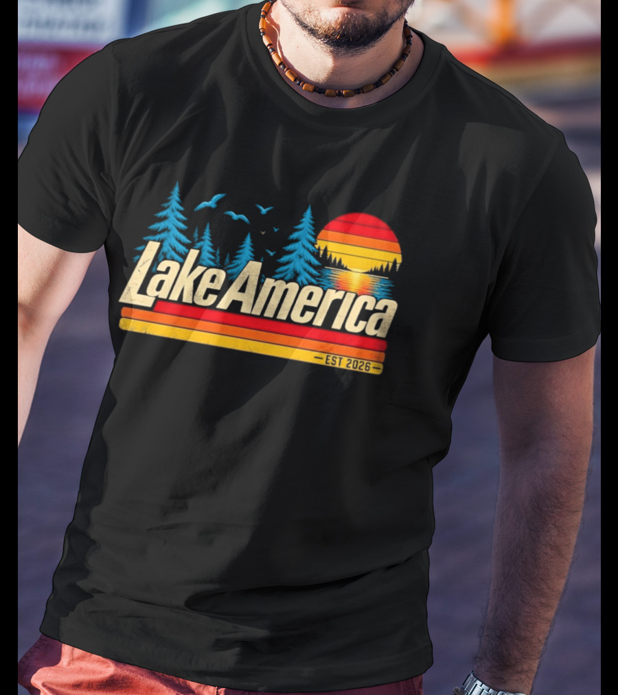 Lake America Est 2026 Sunset Trees Birds T-Shirt