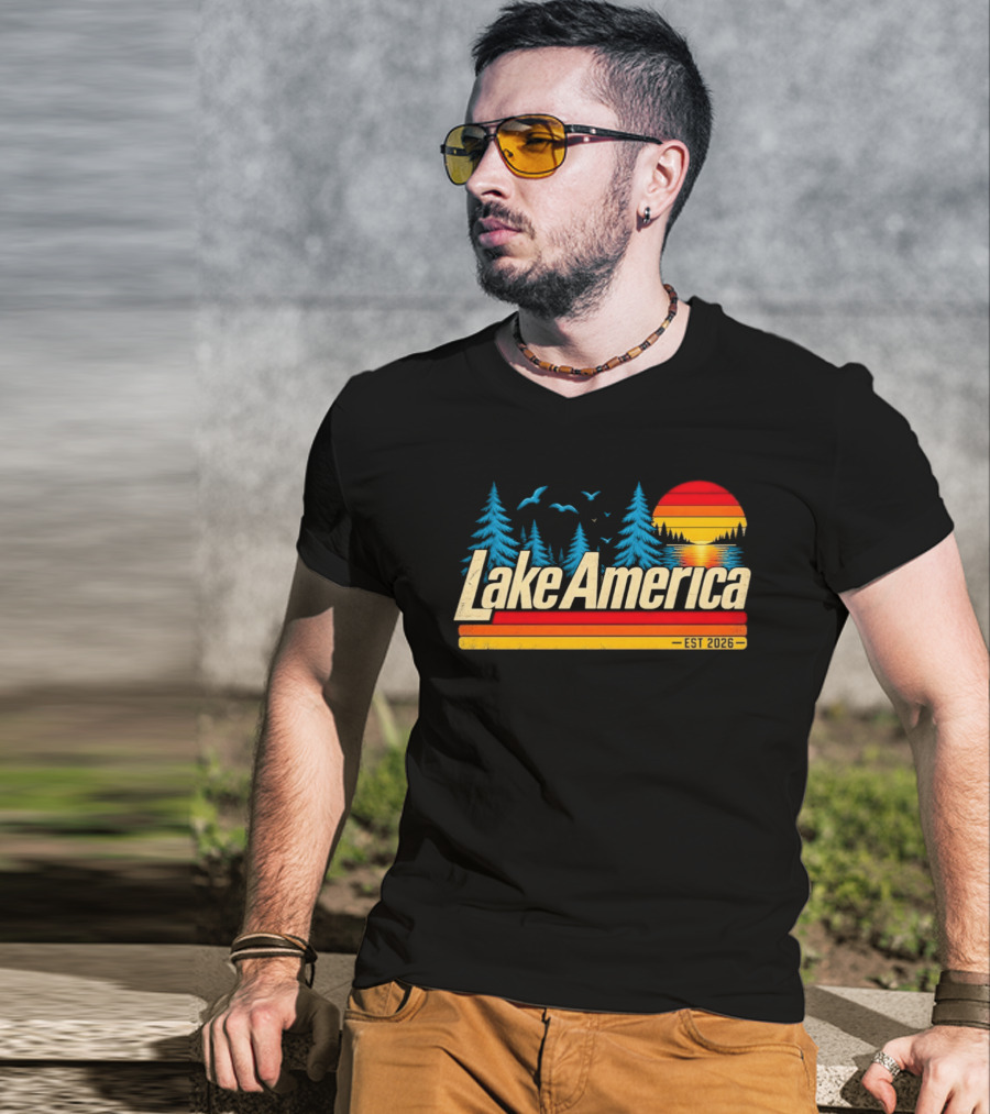Lake America Est 2026 Sunset Trees Birds T-Shirt