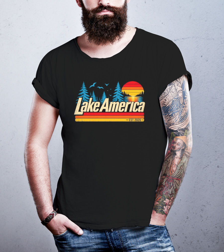 Lake America Est 2026 Sunset Trees Birds T-Shirt