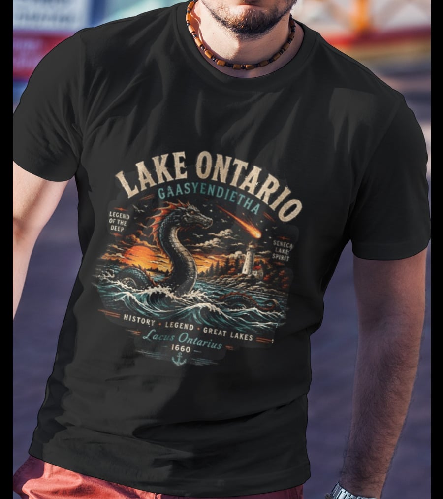 Lake Ontario Gaasyendietha Seneca Legend Of The Deep Lacus Ontarius 1660 Great Lakes History T-Shirt