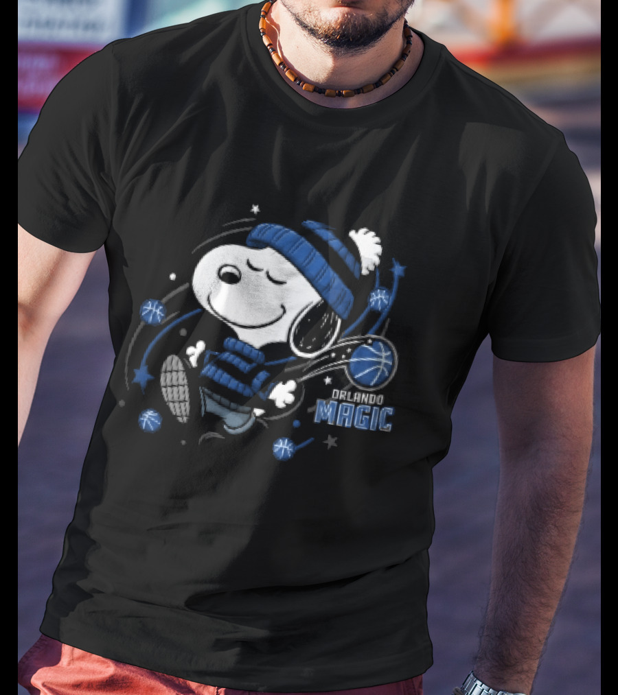 Snoopy Orlando Magic NBA Striped Beanie Basketball Stars T-Shirt
