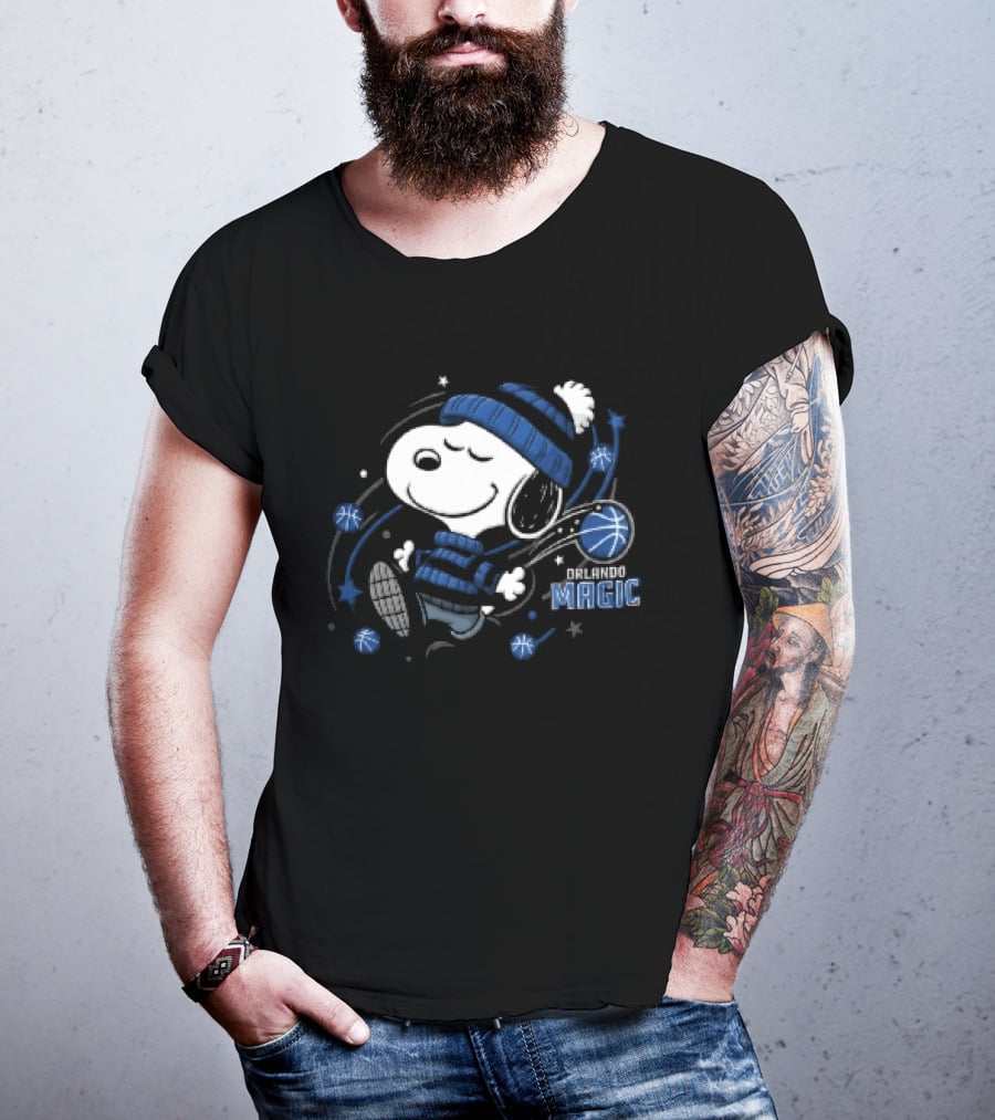 Snoopy Orlando Magic NBA Striped Beanie Basketball Stars T-Shirt