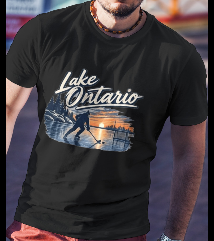 Lake Ontario Ice Hockey Sunset Silhouette With Toronto Cityscape T-Shirt
