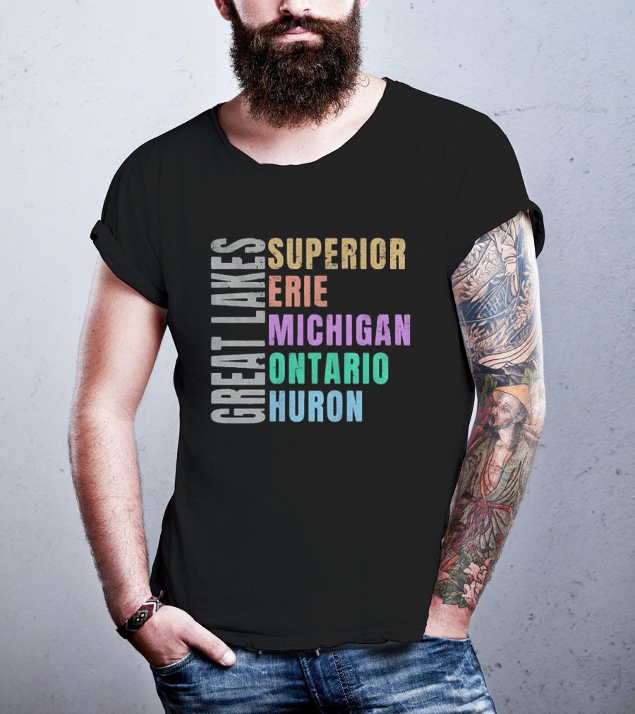 Great Lakes Superior Erie Michigan Ontario Huron Geography T-Shirt