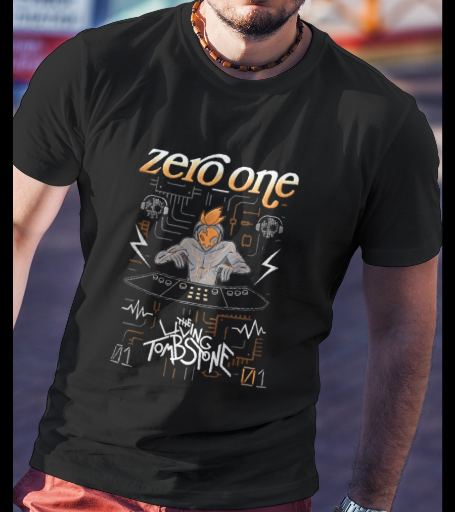 Zero One Living Tombstone Futuristic DJ Circuit Board 01 Soundwaves T-Shirt