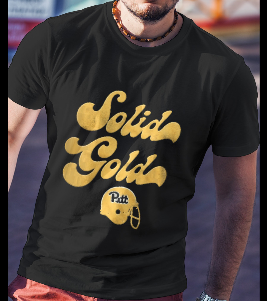 Pittsburgh Panthers Solid Gold Script Font Yellow Football Helmet T-Shirt