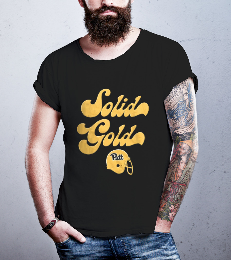 Pittsburgh Panthers Solid Gold Script Font Yellow Football Helmet T-Shirt