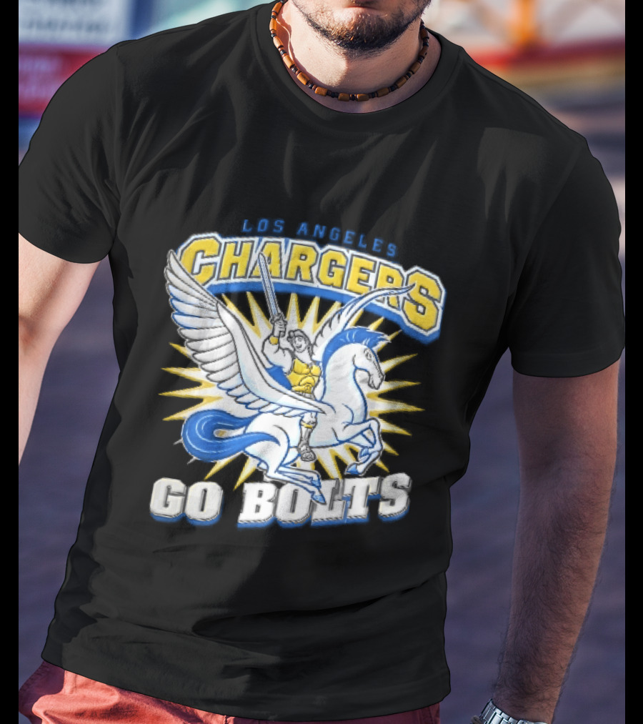 Los Angeles Chargers Go Bolts Hercules Pegasus Sword Cartoon Sunburst T-Shirt
