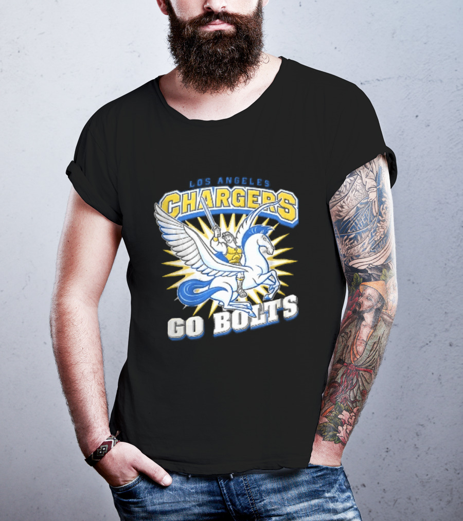 Los Angeles Chargers Go Bolts Hercules Pegasus Sword Cartoon Sunburst T-Shirt