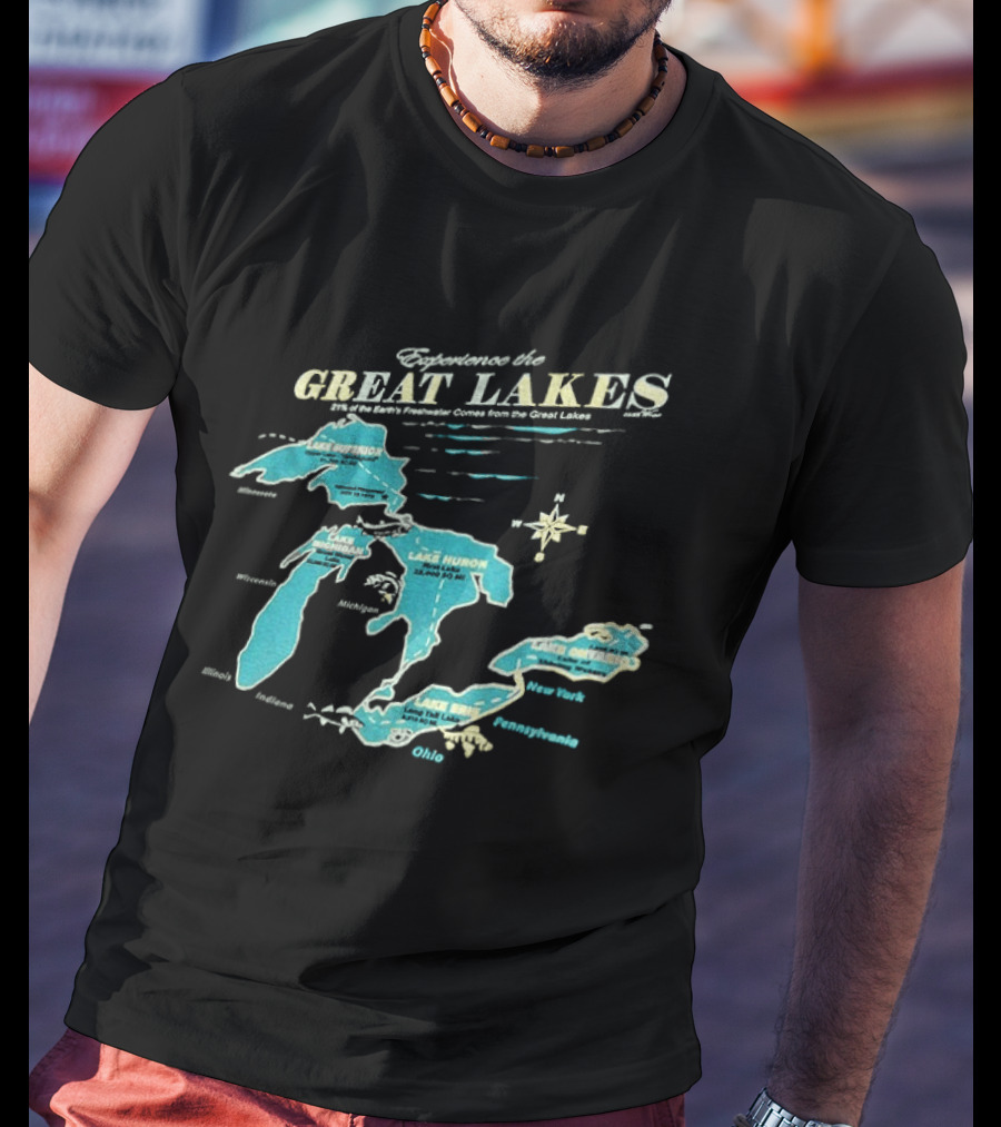 Experience The Great Lakes Map United States Geography Featuring Lake Michigan Superior Huron Erie Ontario T-Shirt
