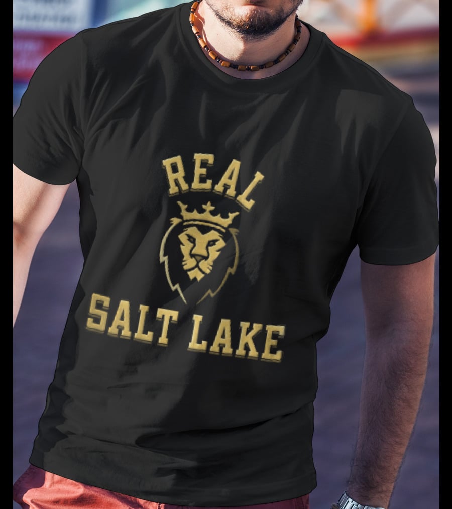Real Salt Lake MLS Gold Maroon Crowned Lion Head T-Shirt