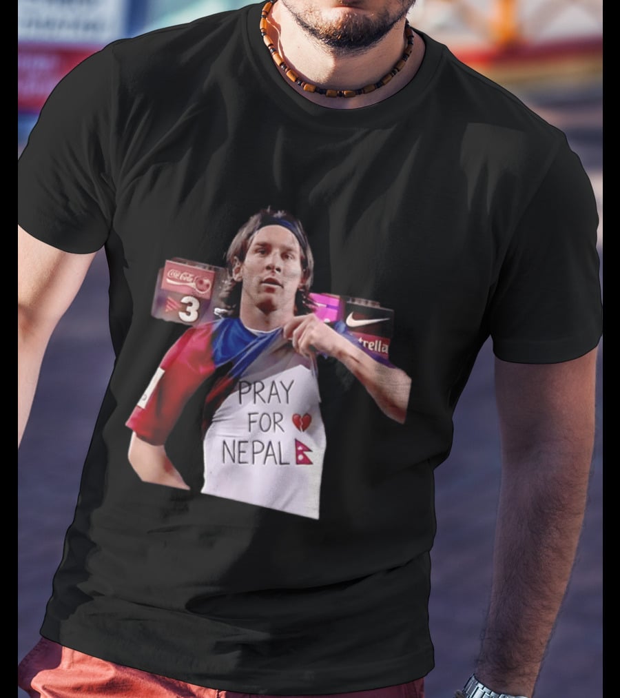 Messi Pray For Nepal 2026 Coca Cola Nike Estrella Football T-Shirt