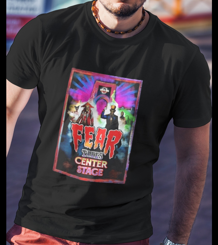 Universal Studios Fear Takes Center Stage Horror Characters Neon Archway Fog T-Shirt