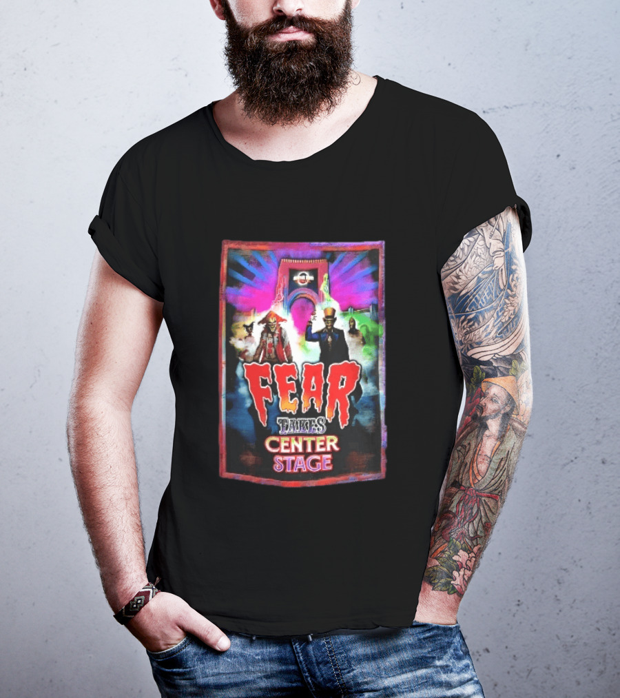 Universal Studios Fear Takes Center Stage Horror Characters Neon Archway Fog T-Shirt