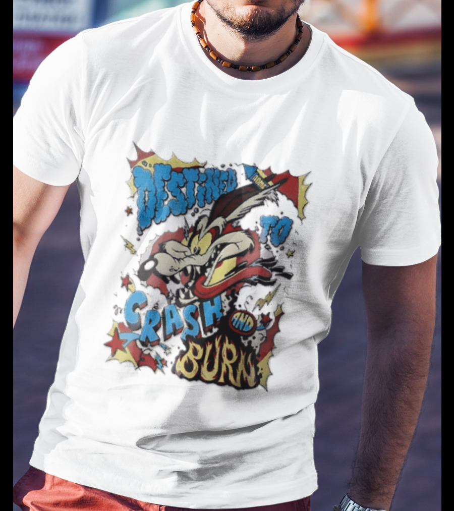 Acme Destined To Crash And Burn Cartoon Wile E. Coyote Rocket Flames T-Shirt