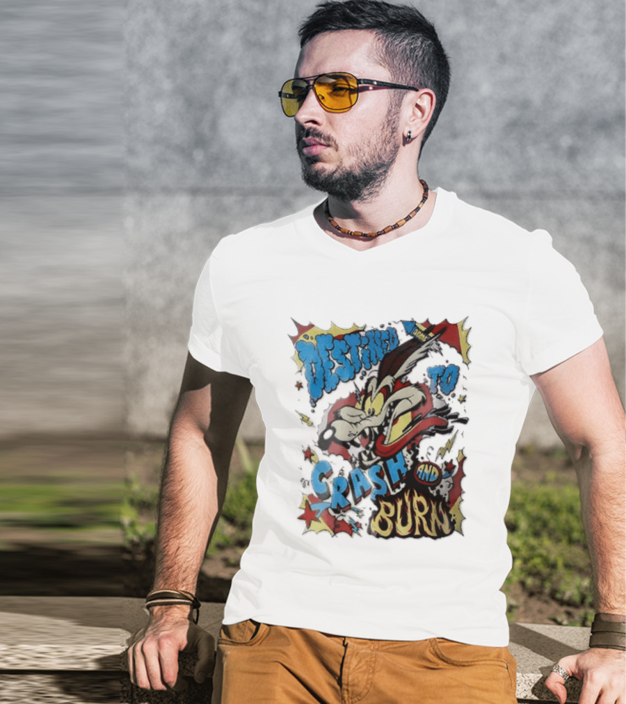 Acme Destined To Crash And Burn Cartoon Wile E. Coyote Rocket Flames T-Shirt