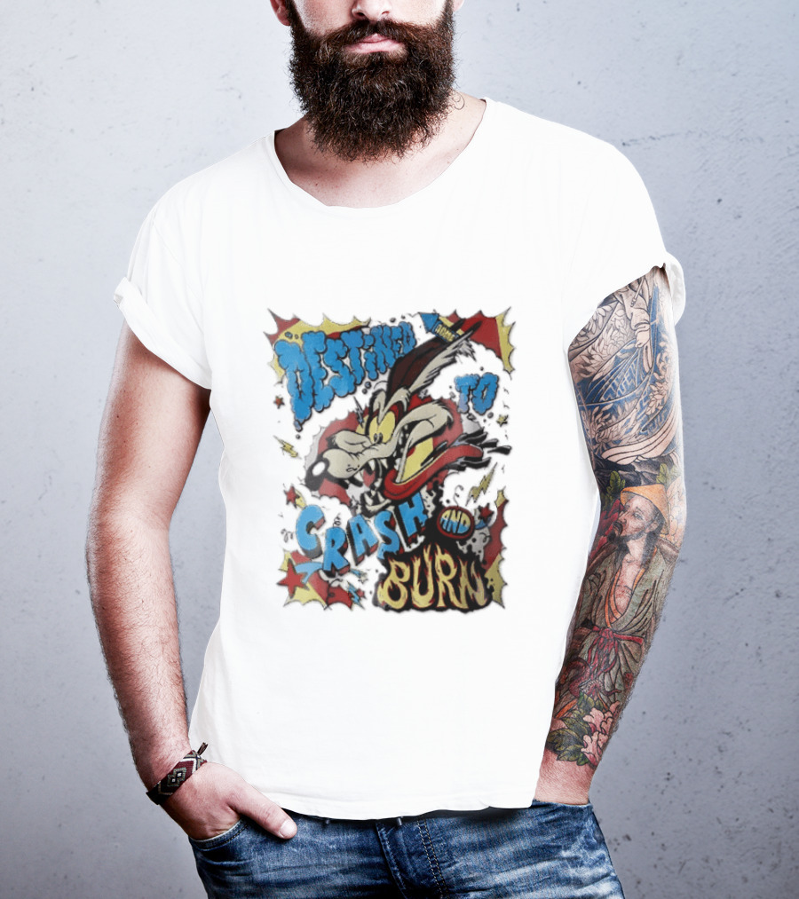 Acme Destined To Crash And Burn Cartoon Wile E. Coyote Rocket Flames T-Shirt
