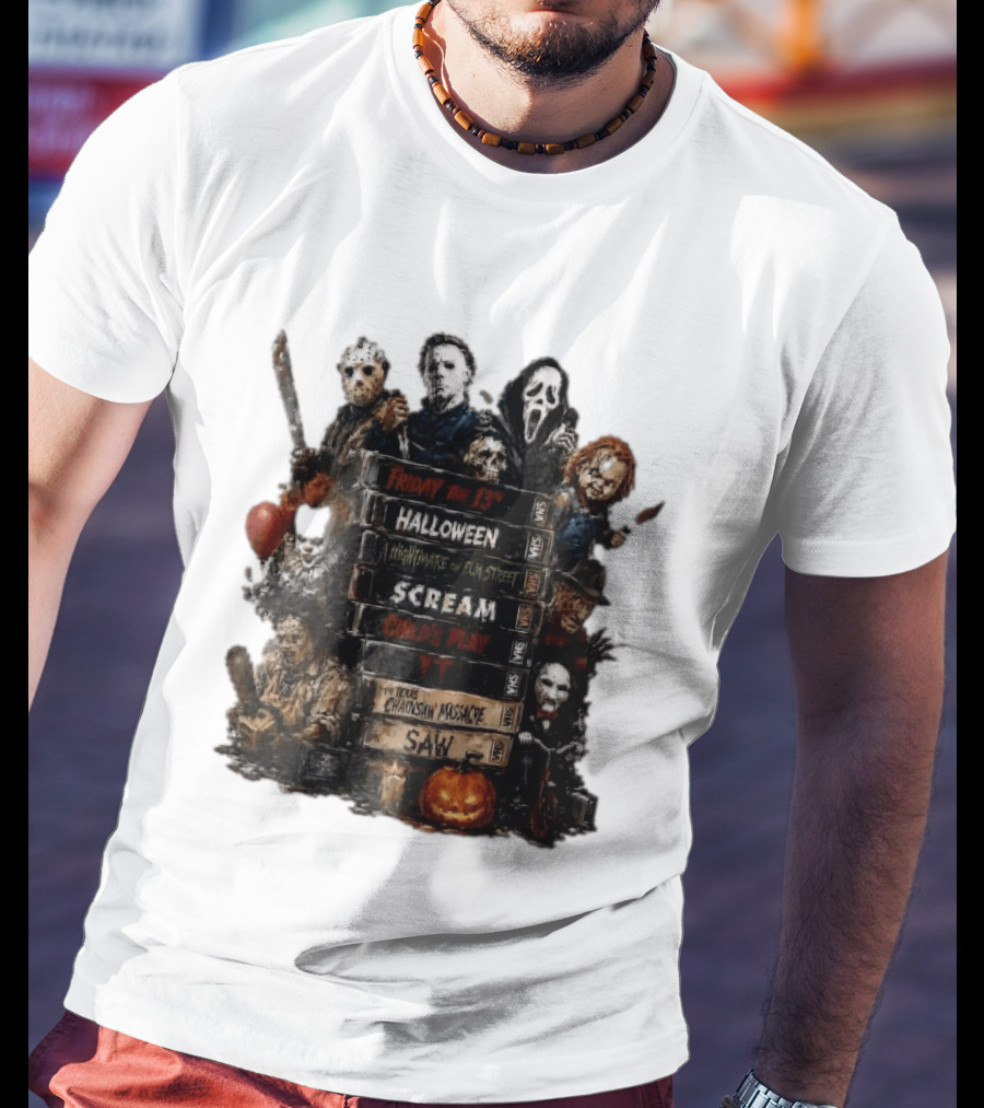 Friday The 13th Halloween Nightmare On Elm Street Scream Child's Play IT Texas Chainsaw Massacre Saw Horror Movie Stack T-Shirt
