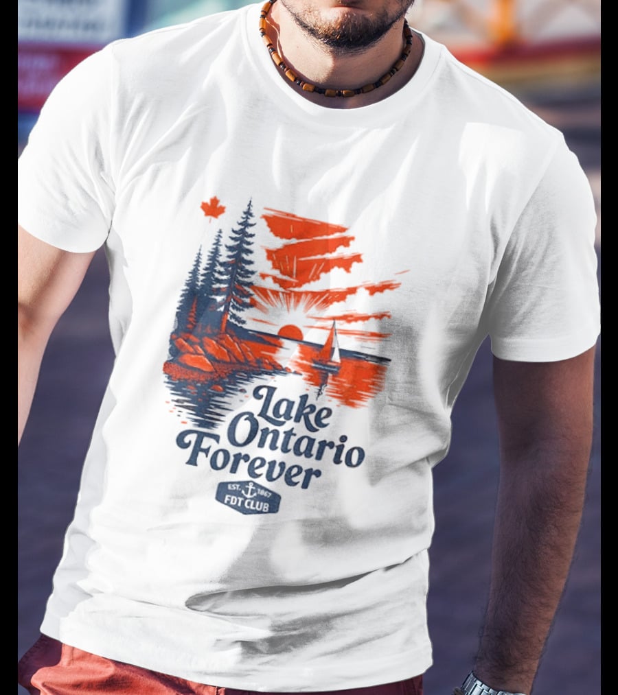 Lake Ontario Forever Sunset Sailboat FDT Club Canada Maple Leaf Scenery T-Shirt