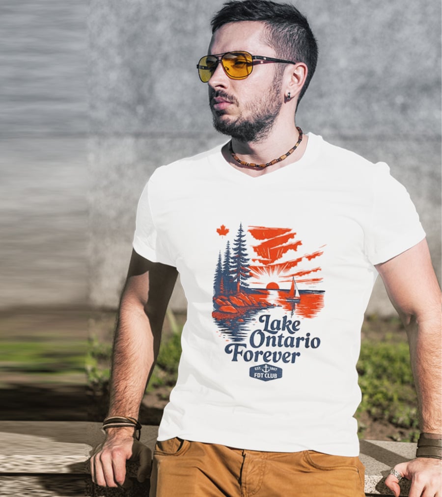 Lake Ontario Forever Sunset Sailboat FDT Club Canada Maple Leaf Scenery T-Shirt